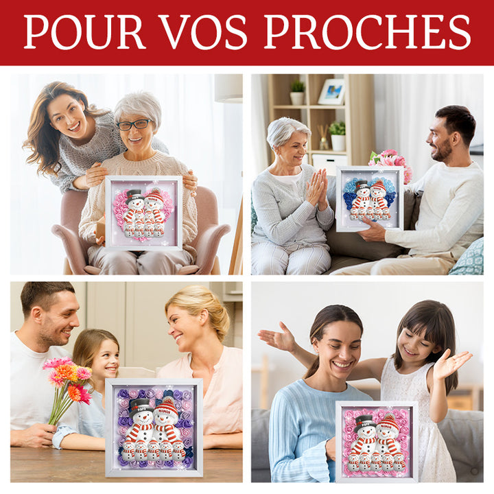 Boîte à fleurs de Noël sur le thème du bonhomme de neige avec le nom de l'enfant