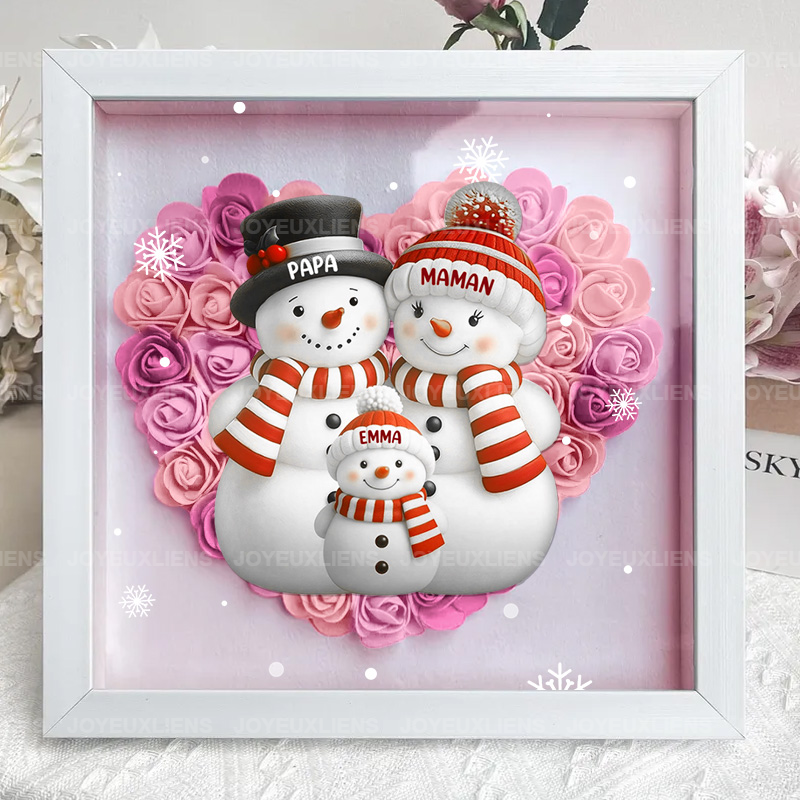 Boîte à fleurs de Noël sur le thème du bonhomme de neige avec le nom de l'enfant