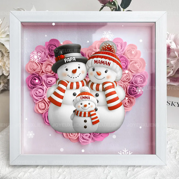 Boîte à fleurs de Noël sur le thème du bonhomme de neige avec le nom de l'enfant