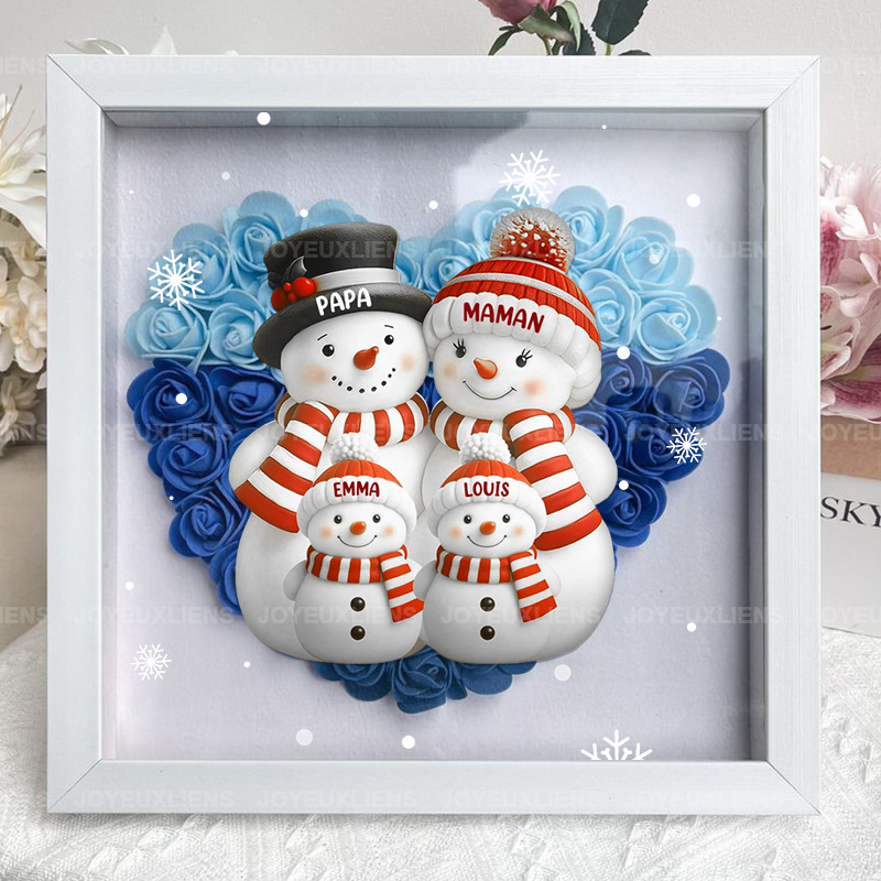 Boîte à fleurs de Noël sur le thème du bonhomme de neige avec le nom de l'enfant