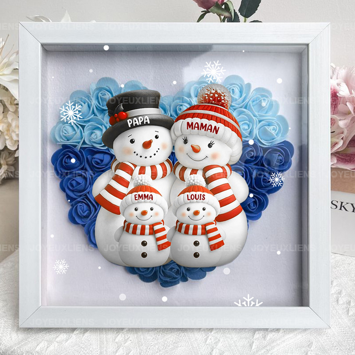 Boîte à fleurs de Noël sur le thème du bonhomme de neige avec le nom de l'enfant