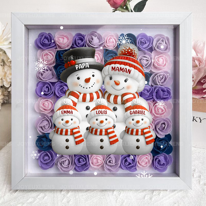 Boîte à fleurs de Noël sur le thème du bonhomme de neige avec le nom de l'enfant