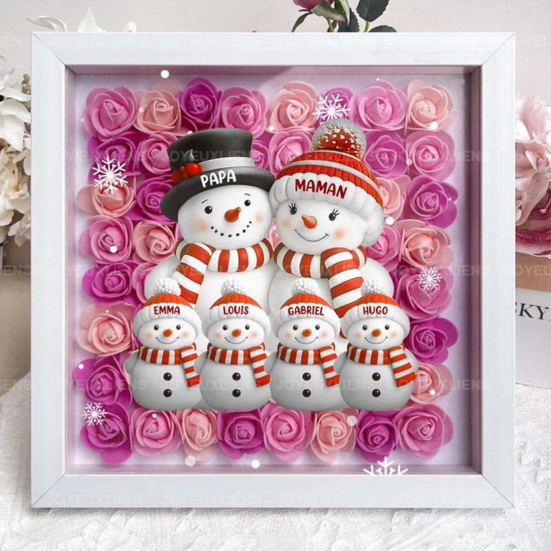 Boîte à fleurs de Noël sur le thème du bonhomme de neige avec le nom de l'enfant