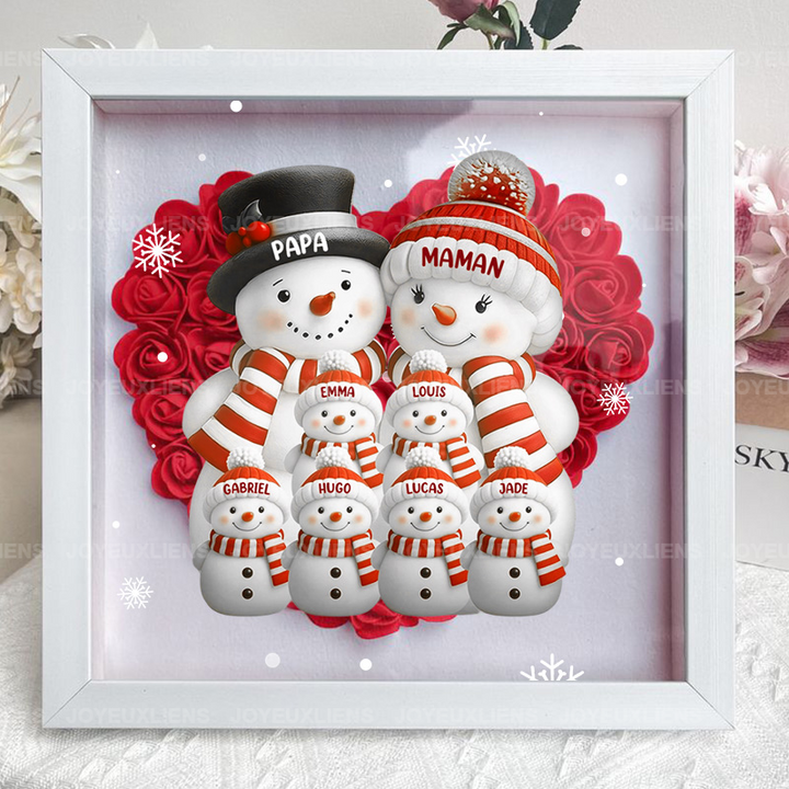 Boîte à fleurs de Noël sur le thème du bonhomme de neige avec le nom de l'enfant