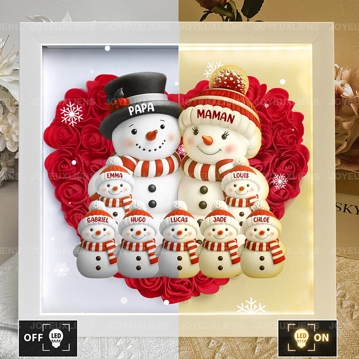 Boîte à fleurs de Noël sur le thème du bonhomme de neige avec le nom de l'enfant