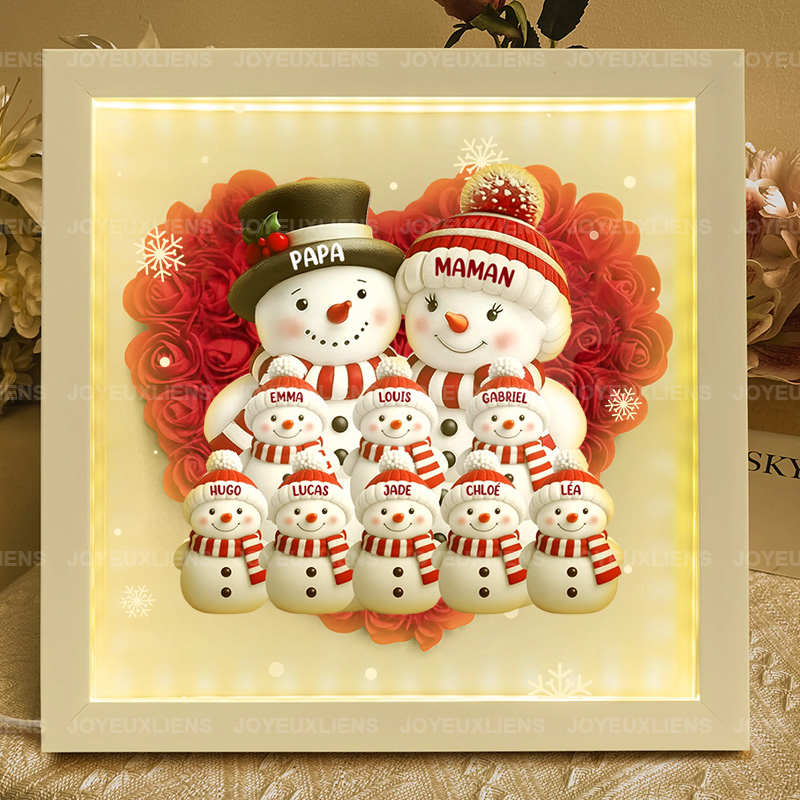 Boîte à fleurs de Noël sur le thème du bonhomme de neige avec le nom de l'enfant