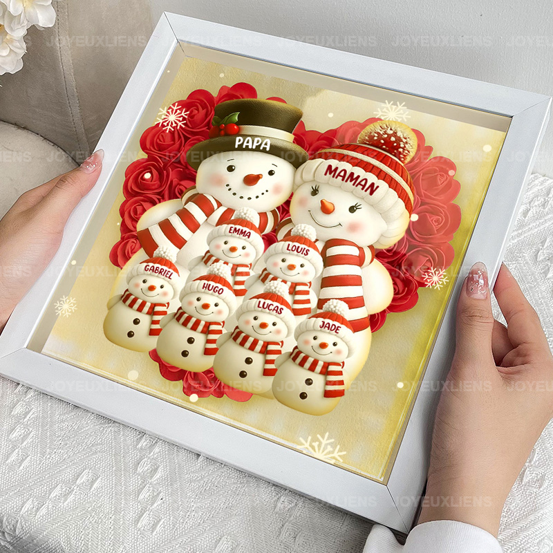 Boîte à fleurs de Noël sur le thème du bonhomme de neige avec le nom de l'enfant