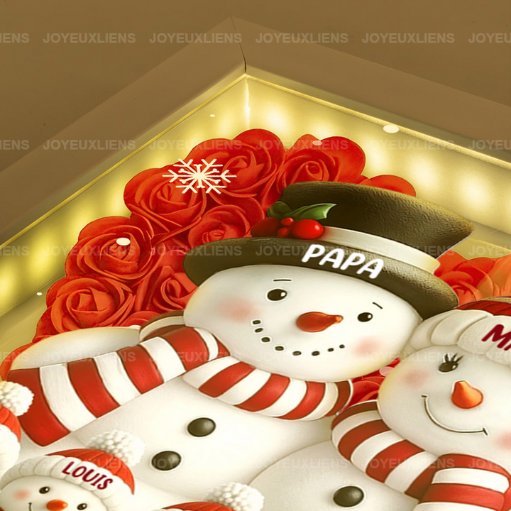 Boîte à fleurs de Noël sur le thème du bonhomme de neige avec le nom de l'enfant