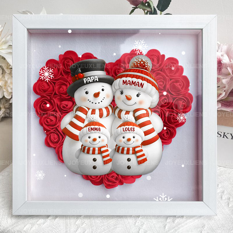 Boîte à fleurs de Noël sur le thème du bonhomme de neige avec le nom de l'enfant