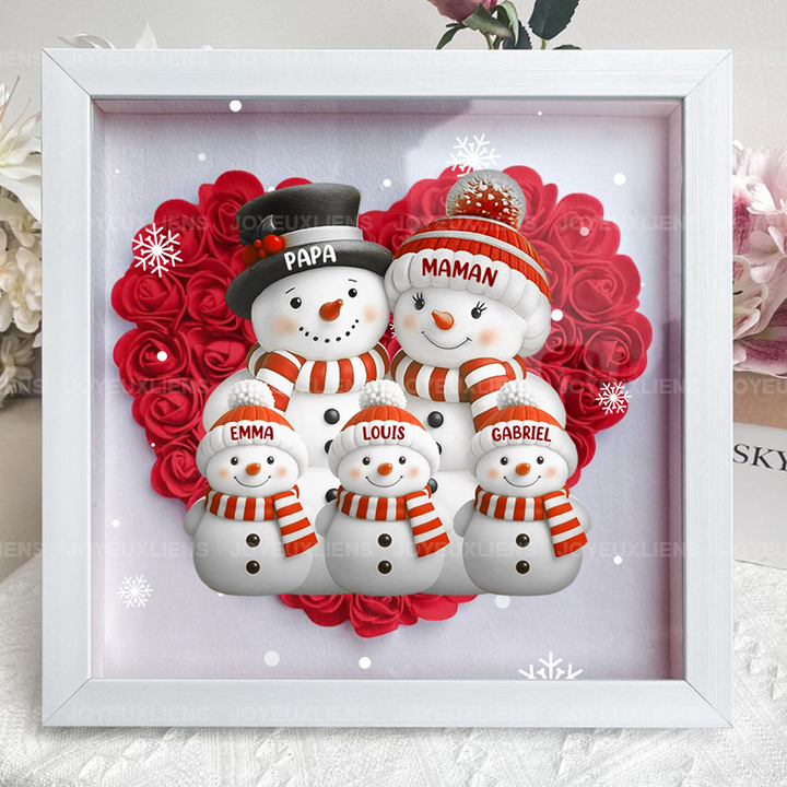 Boîte à fleurs de Noël sur le thème du bonhomme de neige avec le nom de l'enfant