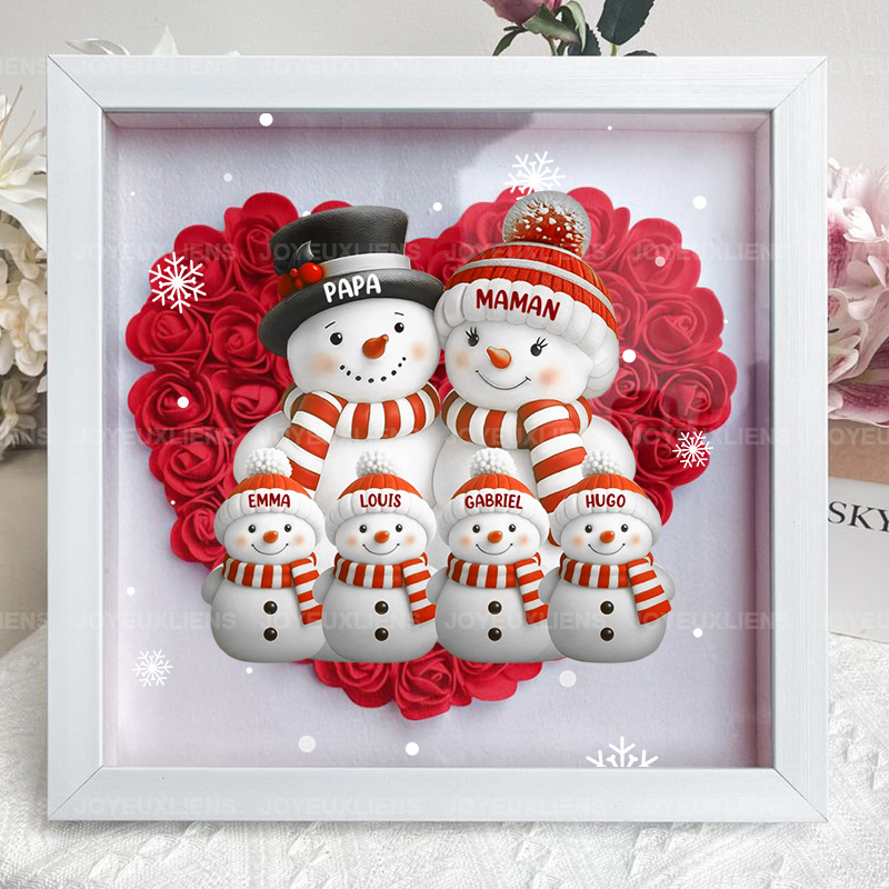 Boîte à fleurs de Noël sur le thème du bonhomme de neige avec le nom de l'enfant
