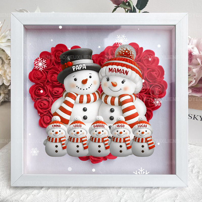 Boîte à fleurs de Noël sur le thème du bonhomme de neige avec le nom de l'enfant