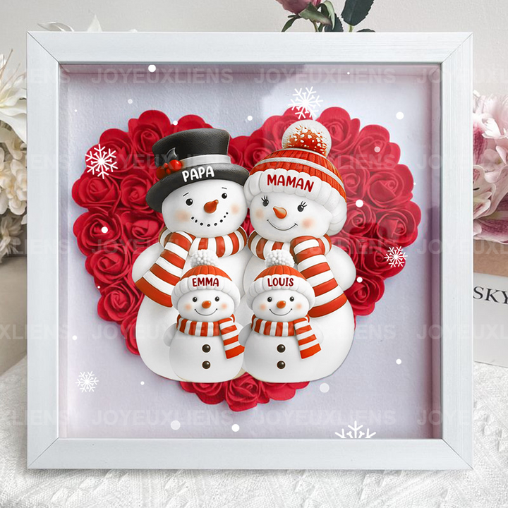 Boîte à fleurs de Noël sur le thème du bonhomme de neige avec le nom de l'enfant