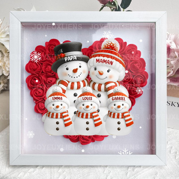 Boîte à fleurs de Noël sur le thème du bonhomme de neige avec le nom de l'enfant