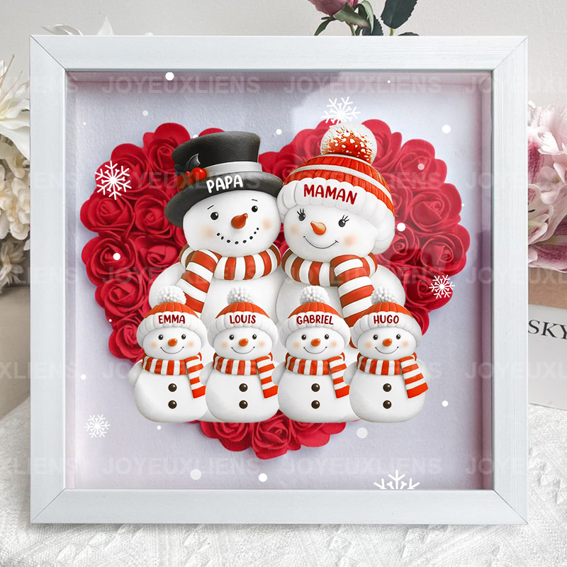 Boîte à fleurs de Noël sur le thème du bonhomme de neige avec le nom de l'enfant