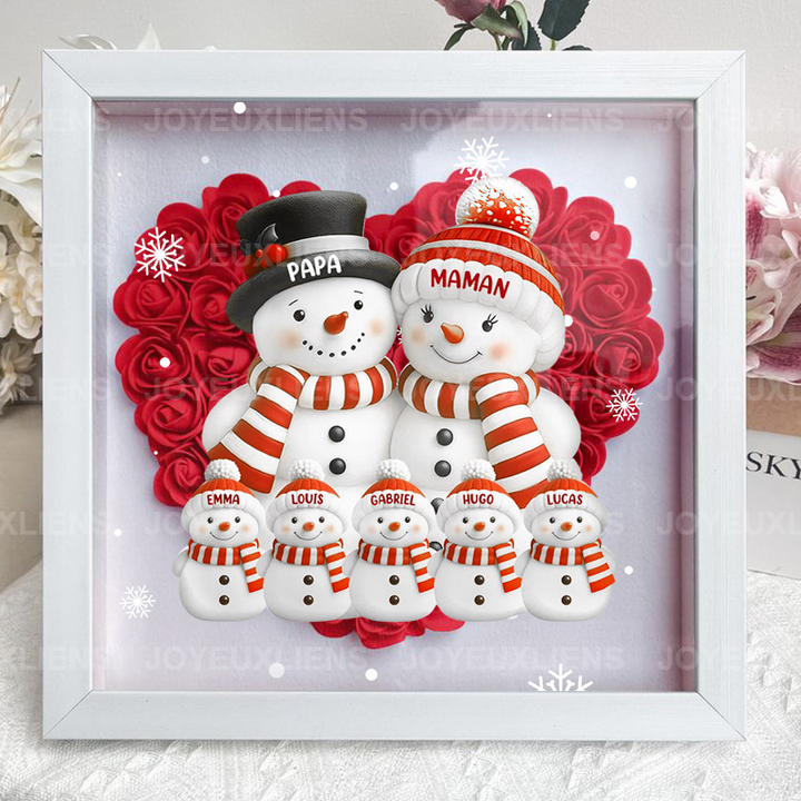 Boîte à fleurs de Noël sur le thème du bonhomme de neige avec le nom de l'enfant