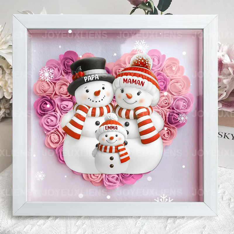 Boîte à fleurs de Noël sur le thème du bonhomme de neige avec le nom de l'enfant
