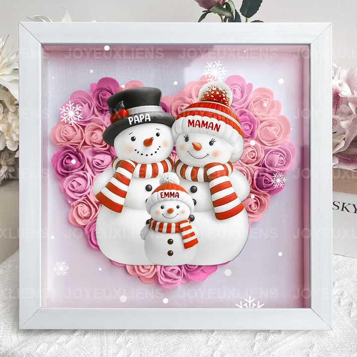 Boîte à fleurs de Noël sur le thème du bonhomme de neige avec le nom de l'enfant