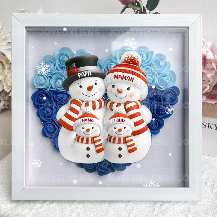 Boîte à fleurs de Noël sur le thème du bonhomme de neige avec le nom de l'enfant