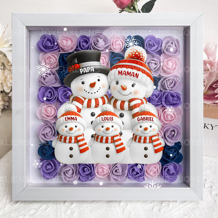 Boîte à fleurs de Noël sur le thème du bonhomme de neige avec le nom de l'enfant
