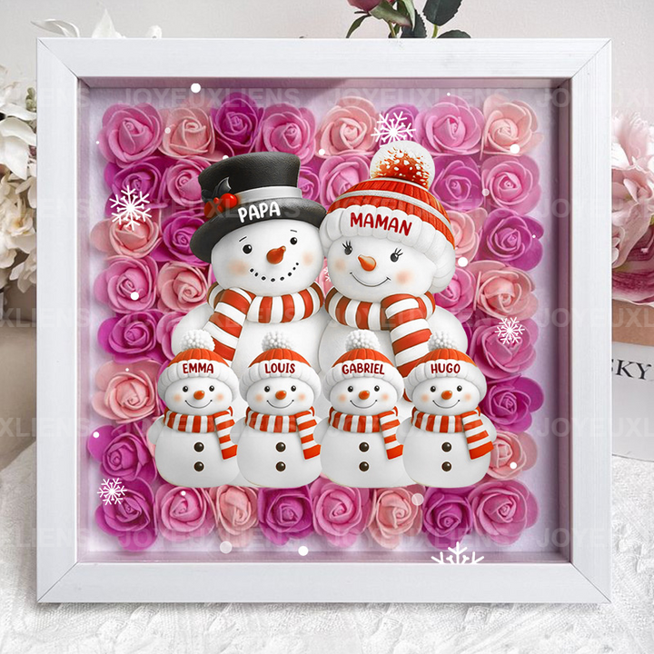 Boîte à fleurs de Noël sur le thème du bonhomme de neige avec le nom de l'enfant