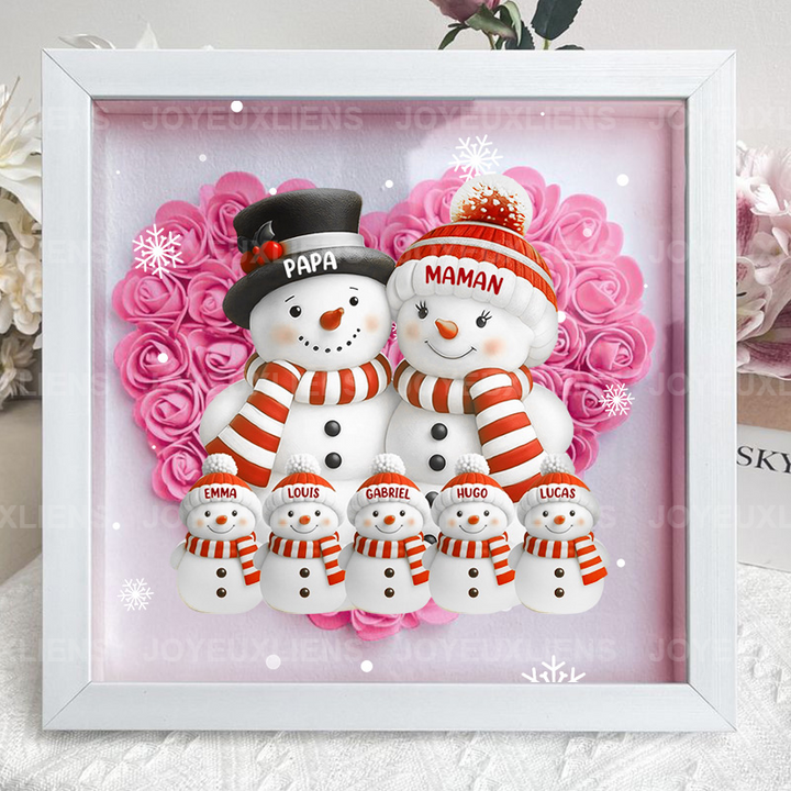 Boîte à fleurs de Noël sur le thème du bonhomme de neige avec le nom de l'enfant