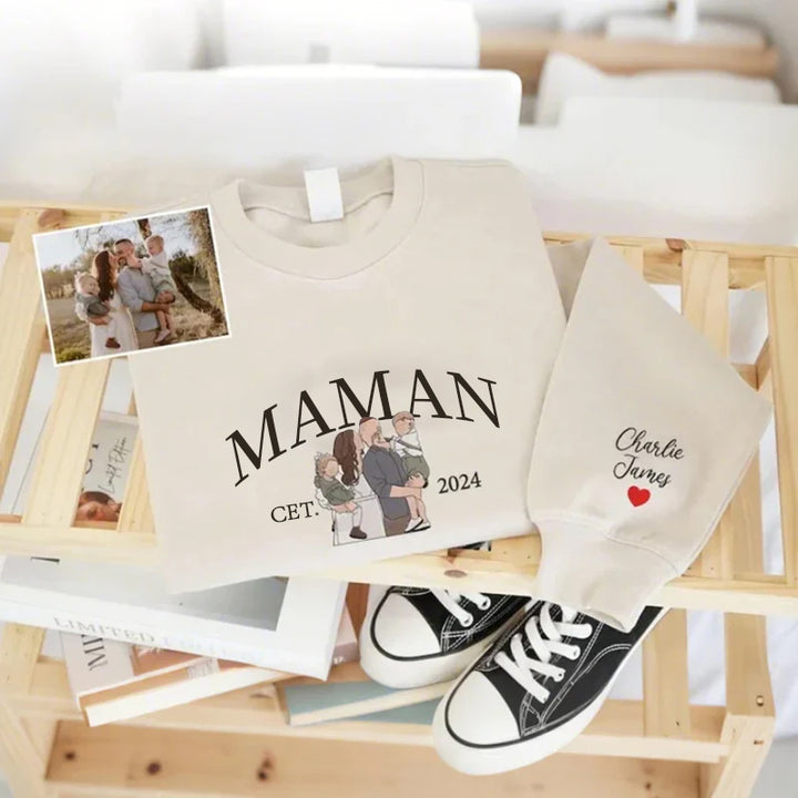Sweat-shirt personnalisé avec photo de portrait de maman brodé