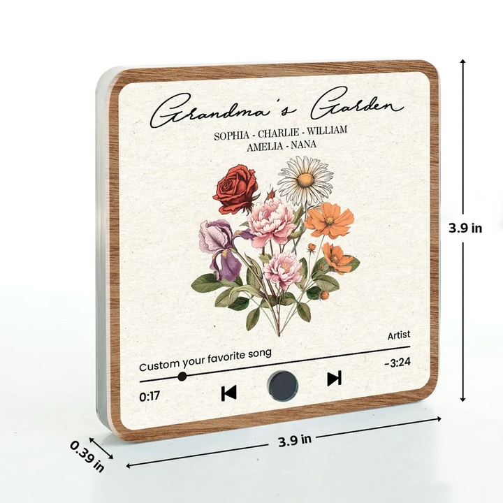 Bouquet de fleurs de naissance rétro du jardin de grand-mère, aimant de réfrigérateur musical personnalisé, cadeau pour grand-mère, maman