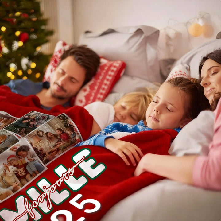 Couverture douce et personnalisée avec collage de photos d'arbre de Noël et 9 photos