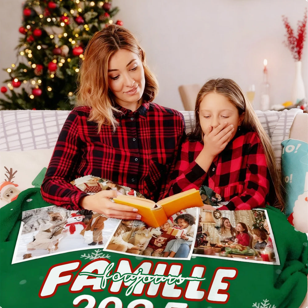 Couverture douce et personnalisée avec collage de photos d'arbre de Noël et 9 photos