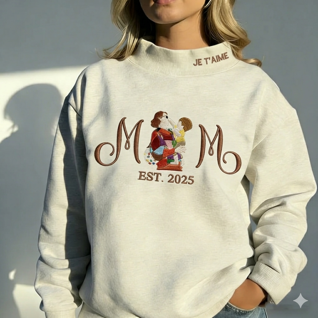 Sweat-shirt à col montant brodé d'un portrait personnalisé MAM pour maman