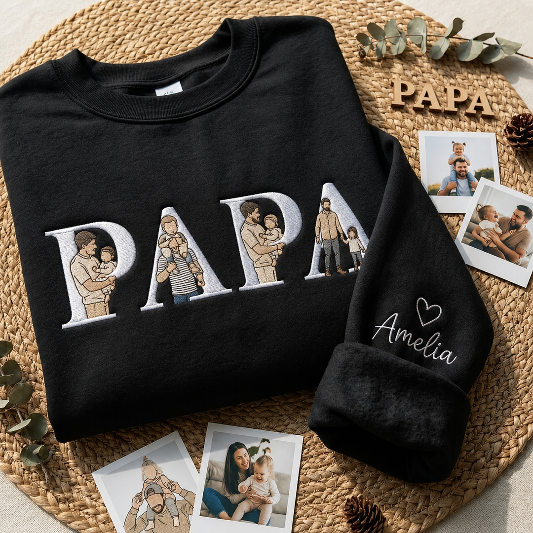 Sweat-shirt personnalisé brodé avec portraits pour papa