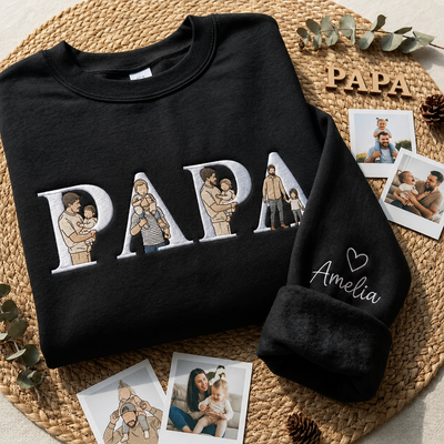 Sweat-shirt personnalisé brodé avec portraits pour papa