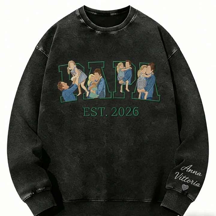 Sweat-shirt en coton délavé personnalisé, brodé d'un portrait de papa