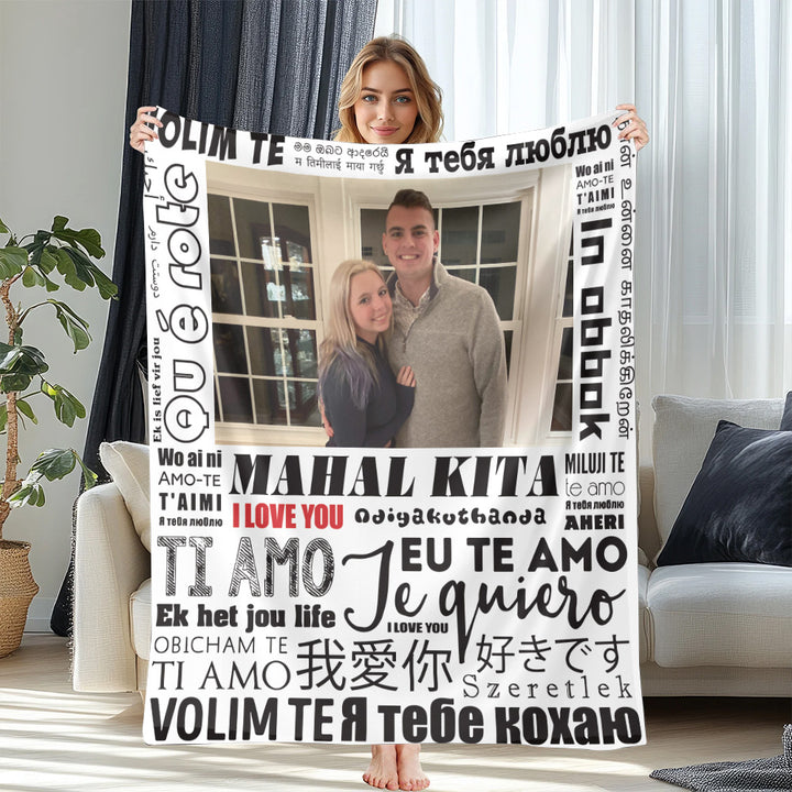 Couverture photo personnalisée Couverture polaire Love You en 100 langues