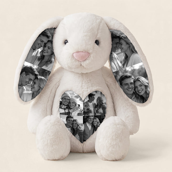 Lapin en peluche personnalisé avec photo, un cadeau spécial pour elle.