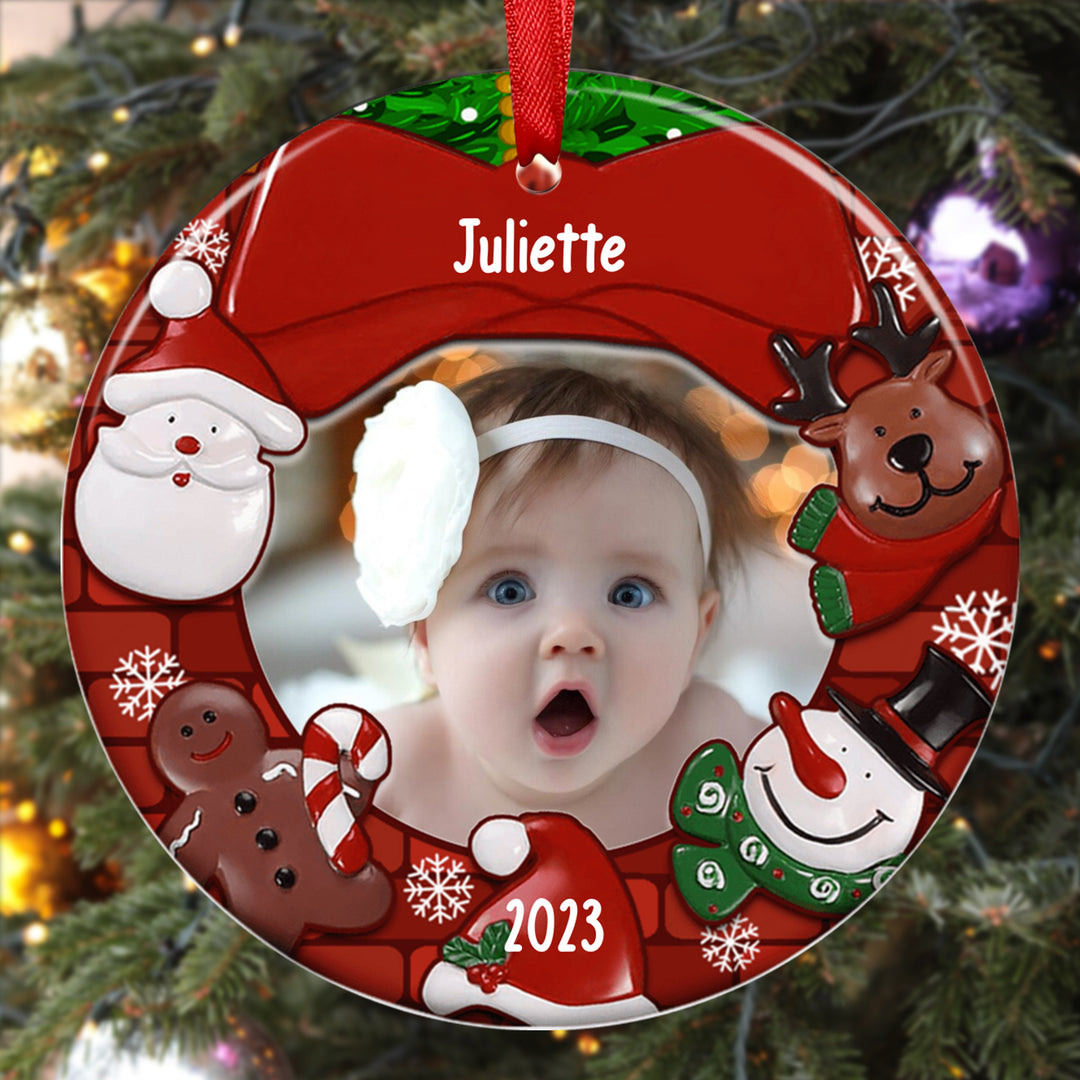 Ornements de Noël Bébé en Acrylique Photo et Prénom Personnalisés avec Année