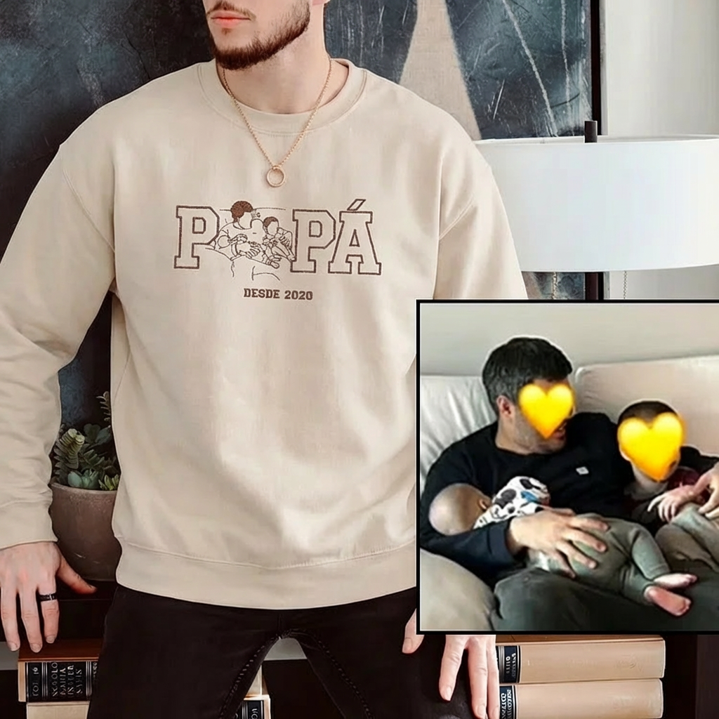 Sweat-shirt personnalisé Papa, Papi avec portrait, cadeau brodé à partir d'une photo
