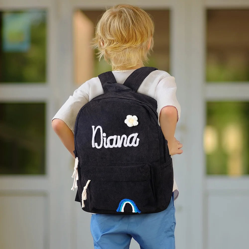 Sac à dos personnalisé pour enfant – Sac à dos en velours côtelé avec nom personnalisé pour l'école, la danse et les cadeaux