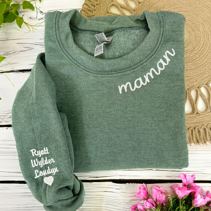 MAMAN Sweatshirt Brodé - Cadeau pour la Fête des Mères