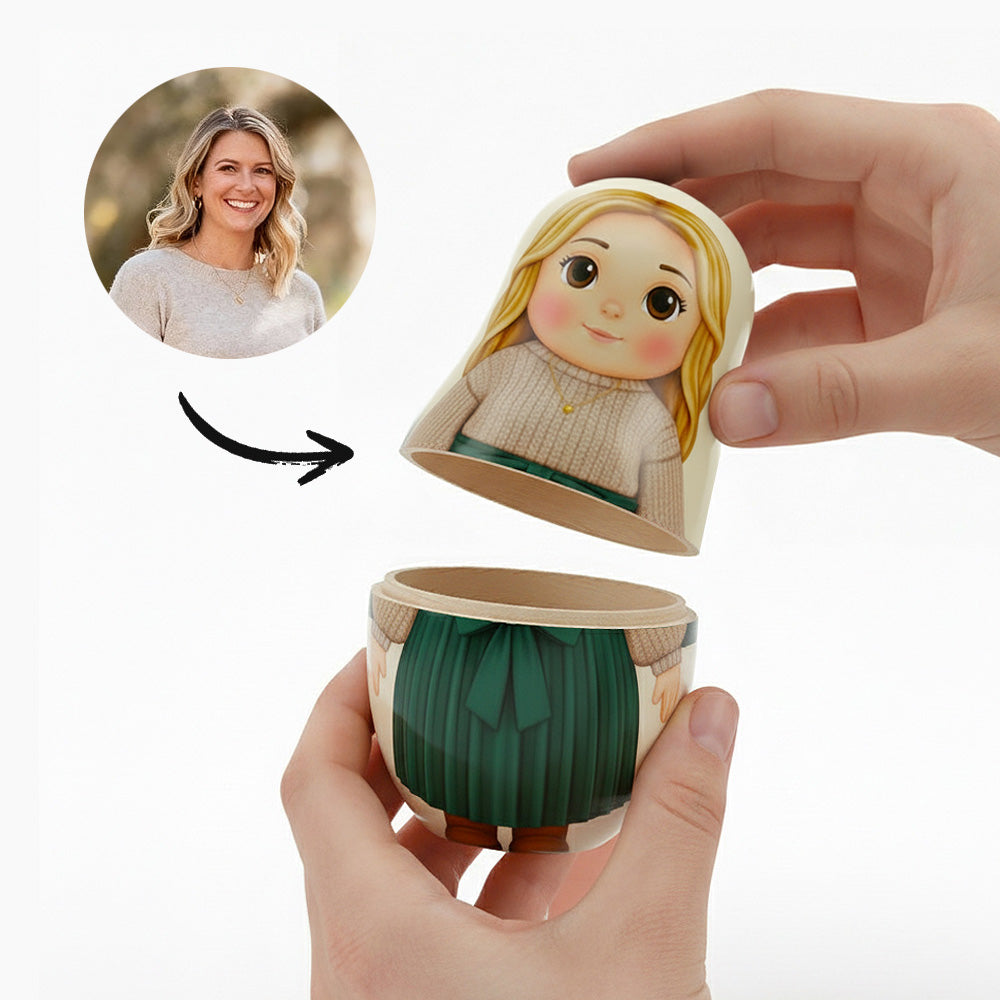 Poupée Russe Personnalisée Avec Portrait De Famille Style Dessin Animé - Cadeau De Noël Pour Couple