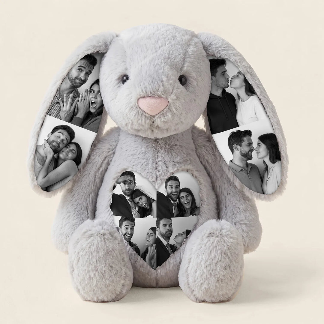Lapin en peluche personnalisé avec photo, un cadeau spécial pour elle.