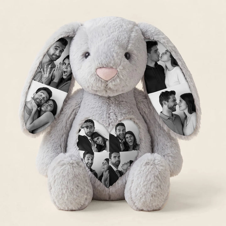Lapin en peluche personnalisé avec photo, un cadeau spécial pour elle.