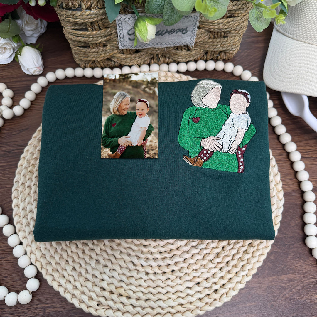 T-shirt/sweat-shirt brodé personnalisé avec portrait de maman