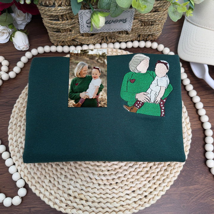 T-shirt/sweat-shirt brodé personnalisé avec portrait de maman