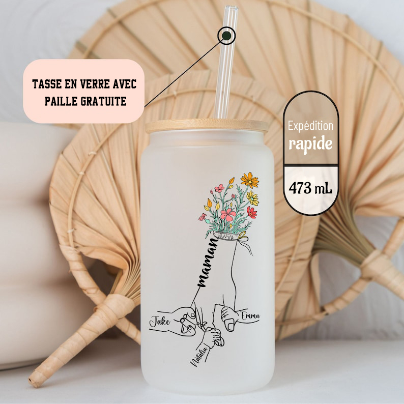 Tasse à café Maman se tenant la main, cadeau de fête des mères personnalisé
