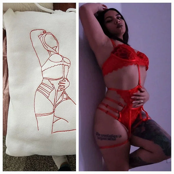 Sweat-shirt brodé personnalisé – Cadeau portrait sexy personnalisé pour lui 💕🔥