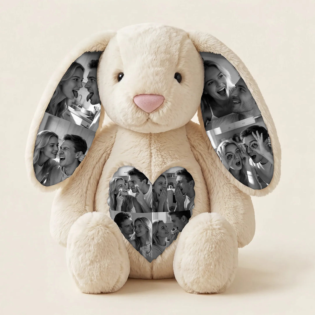 Lapin en peluche personnalisé avec photo, un cadeau spécial pour elle.