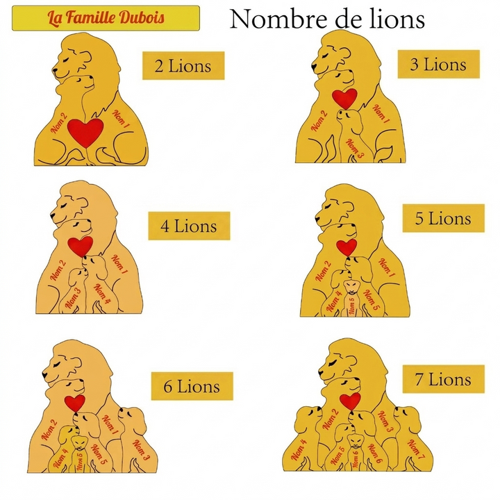 Puzzle personnalisé en bois Famille de lions – Cadeau personnalisés pour famille