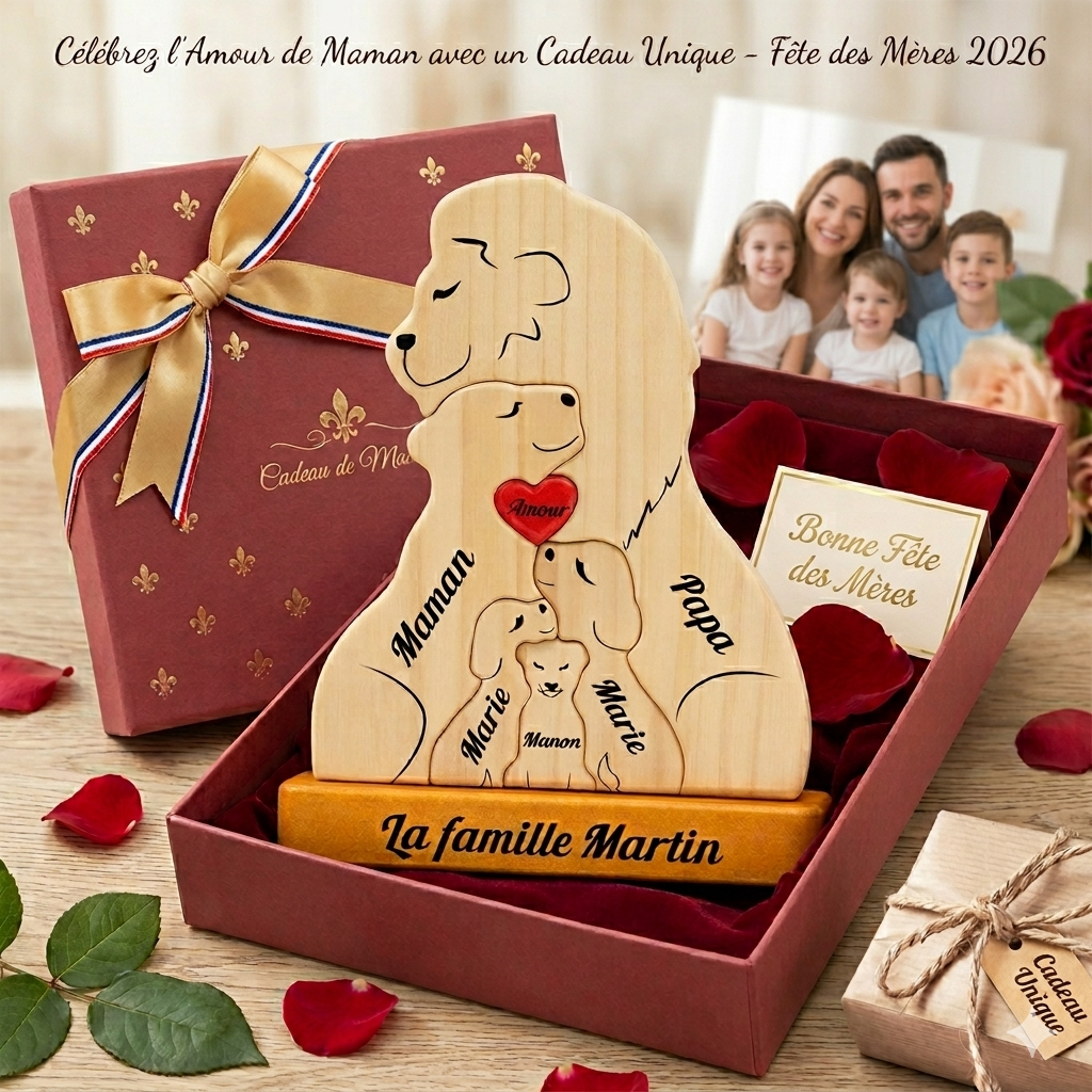 Puzzle personnalisé en bois Famille de lions – Cadeau personnalisés pour famille